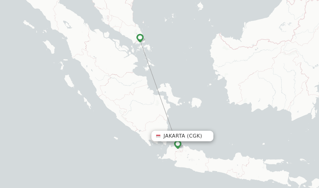 Route map with flights from Jakarta with Singapore Airlines