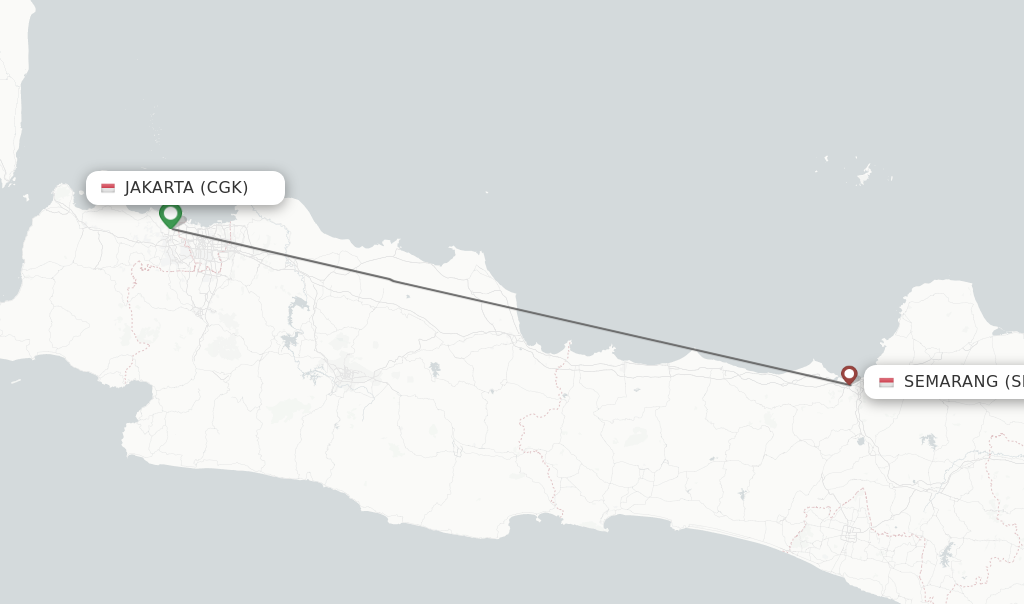 Flights from Jakarta to Semarang route map