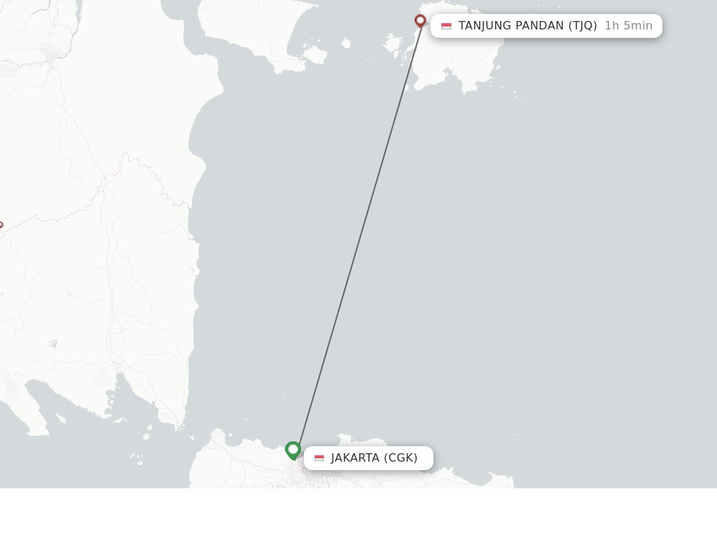 Flights from Tanjung Pandan to Jakarta route map