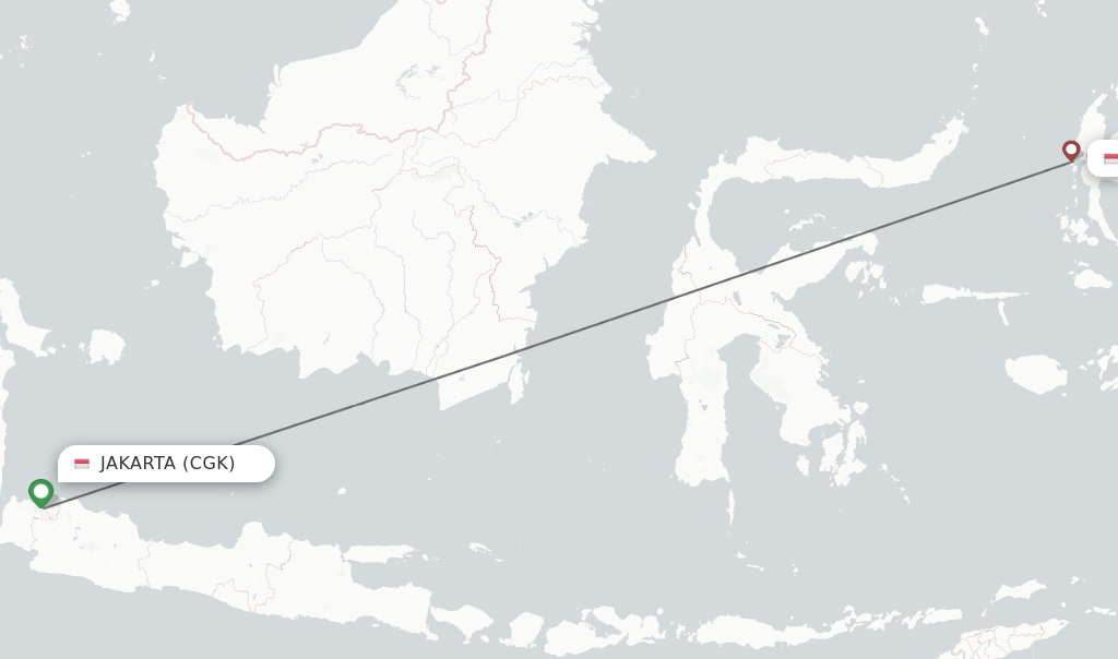 Flights from Jakarta to Ternate route map