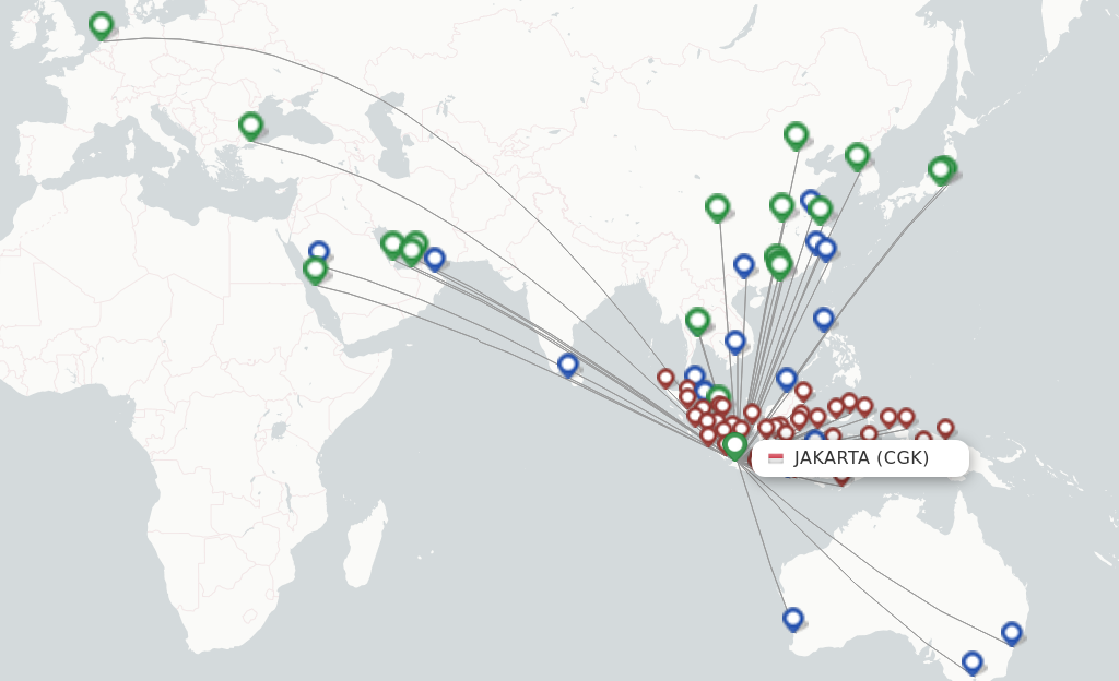 Flights from Jakarta to Osaka route map