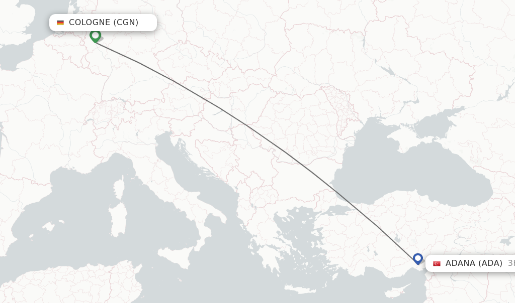 Flights from Cologne to Adana route map