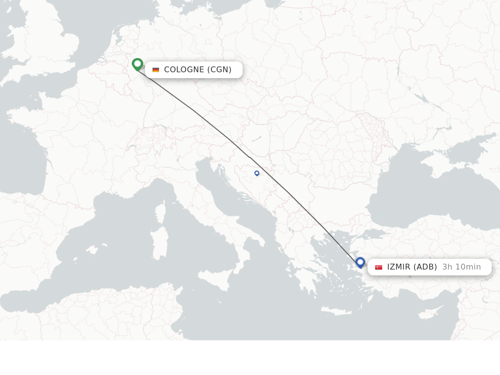 Flights from Cologne to Izmir route map