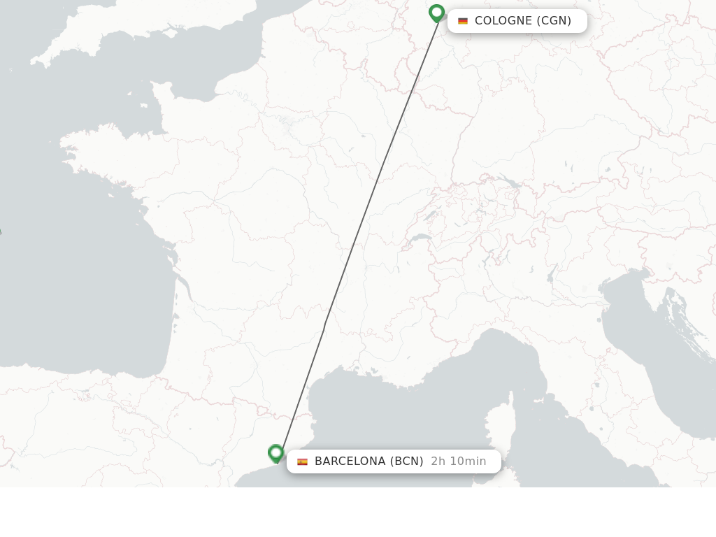 Flights from Cologne to Barcelona route map