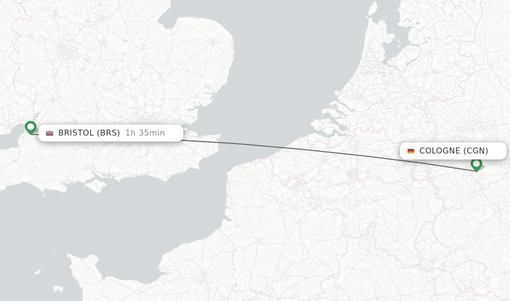 Flights from Cologne to Bristol route map