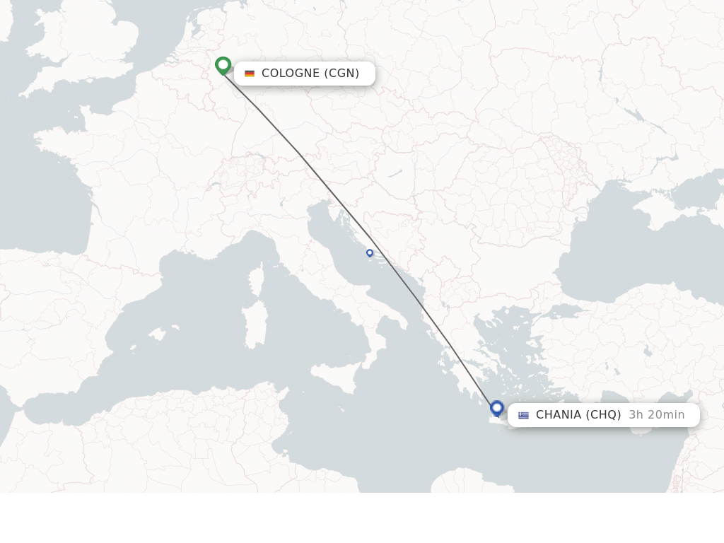 Flights from Cologne to Chania route map
