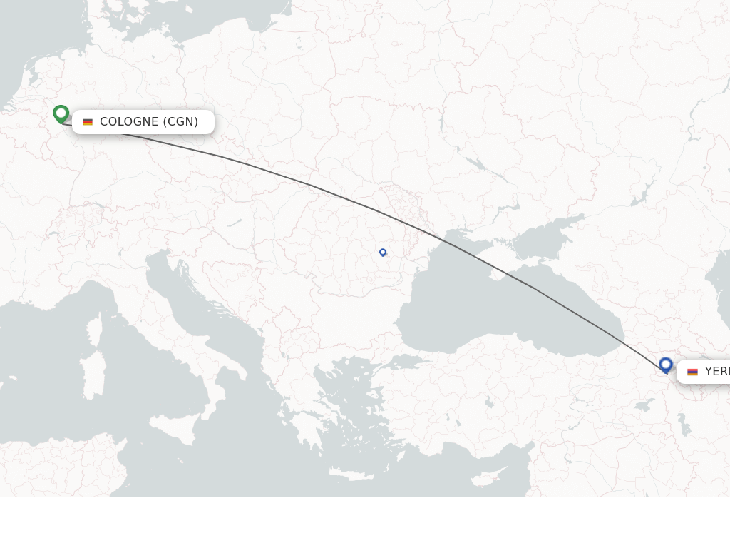 Flights from Cologne to Yerevan route map