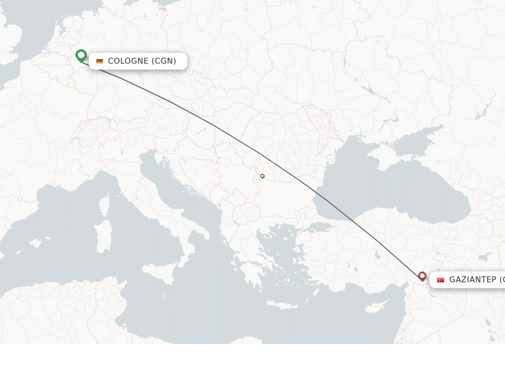 Flights from Cologne to Gaziantep route map