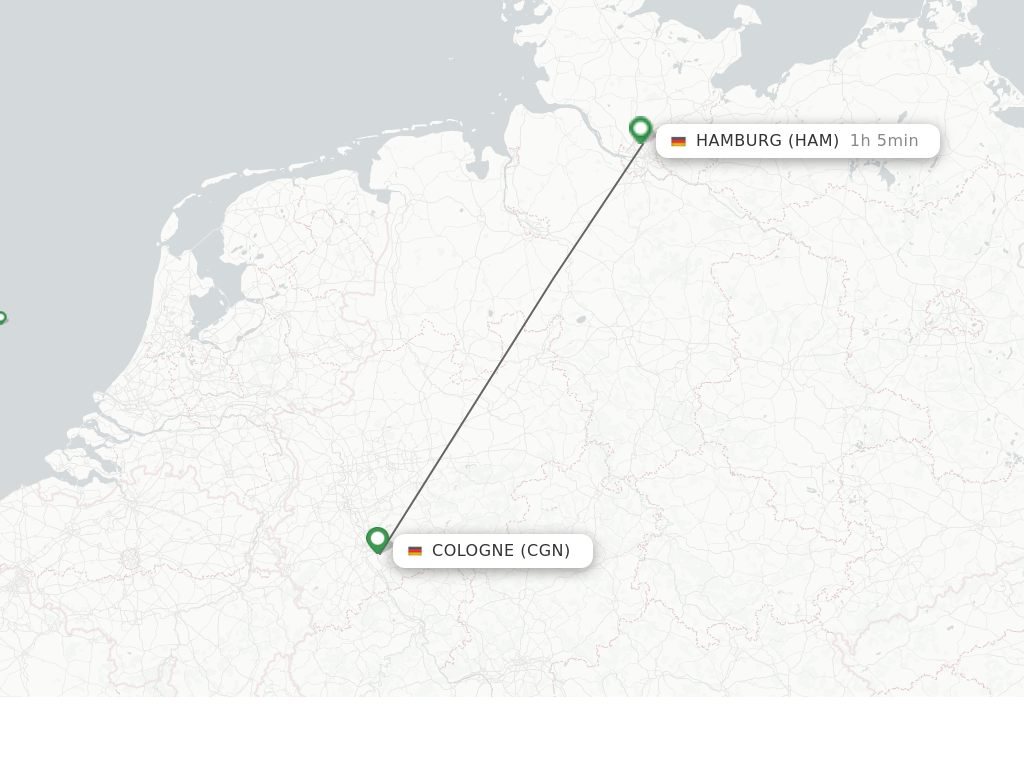 Flights from Cologne to Hamburg route map