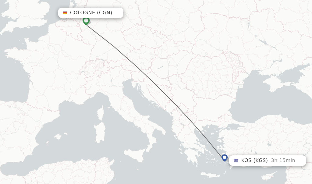 Flights from Cologne to Kos route map
