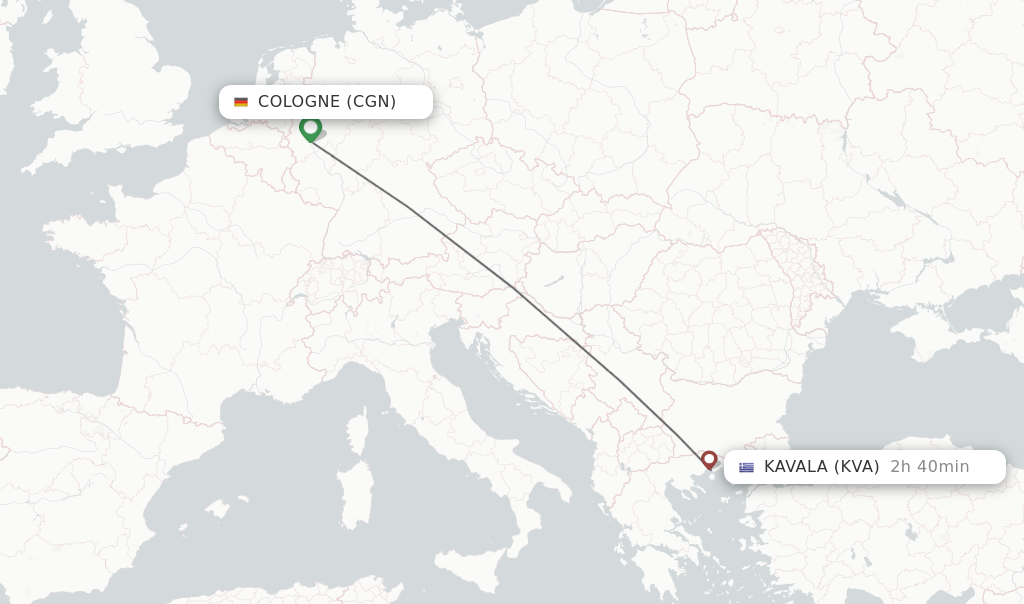 Flights from Cologne to Kavala route map