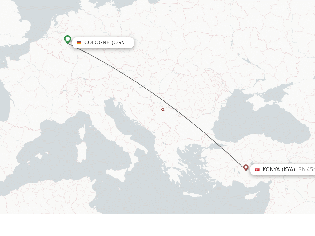 Flights from Cologne to Konya route map