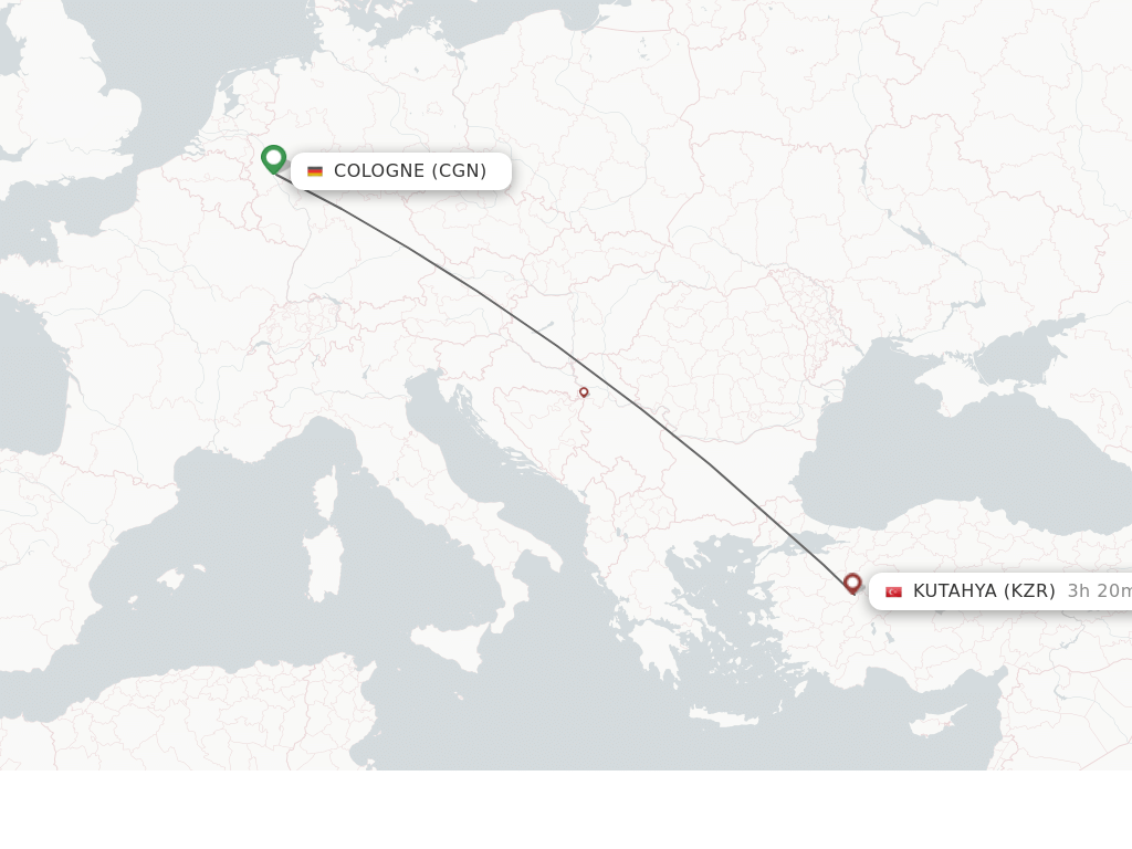 Flights from Cologne to Kutahya route map