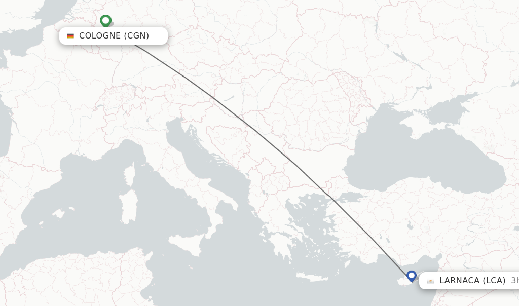 Flights from Cologne to Larnaca route map