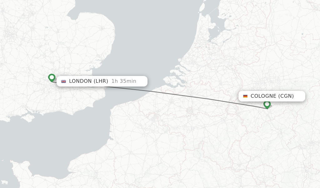 Flights from Cologne to London route map