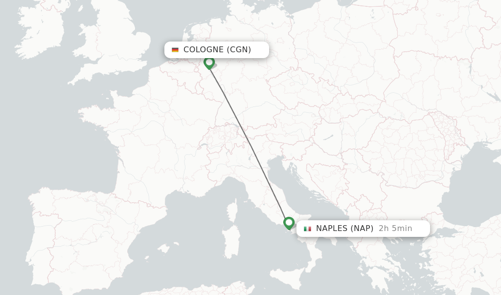 Flights from Cologne to Naples route map