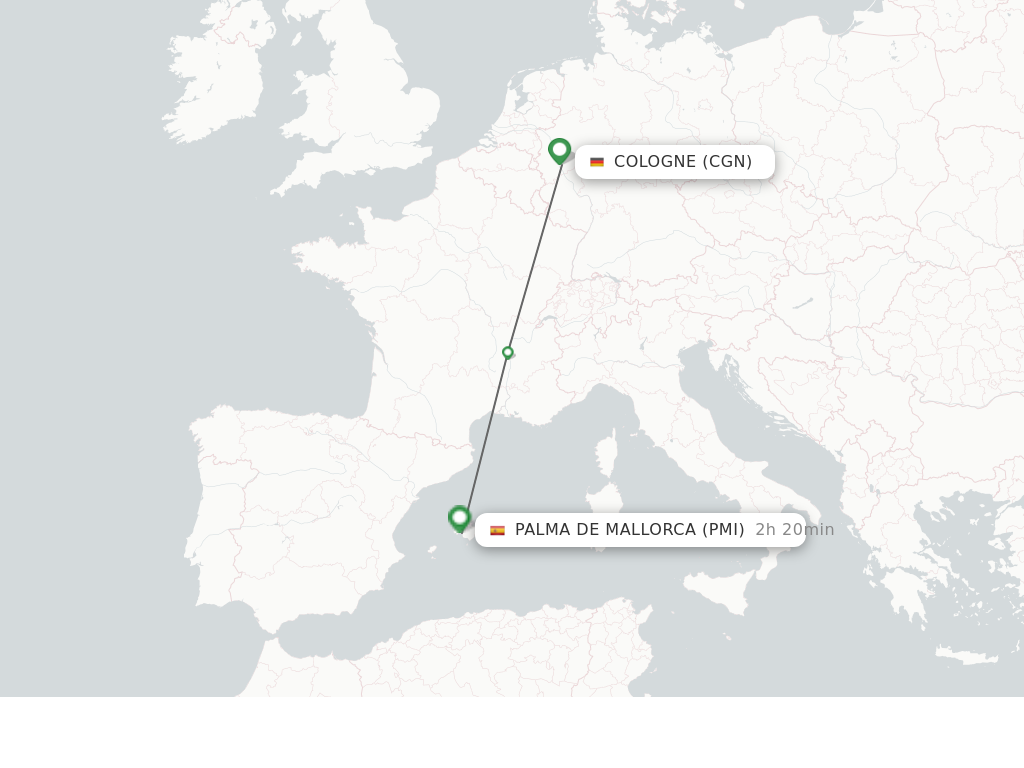 Flights from Cologne to Palma de Mallorca route map