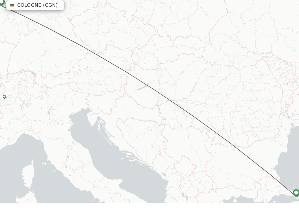 Flights from Cologne to Istanbul route map