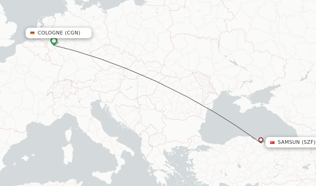 Flights from Cologne to Samsun route map