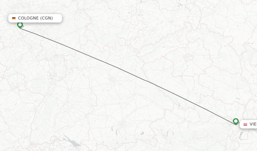 Flights from Cologne to Vienna route map