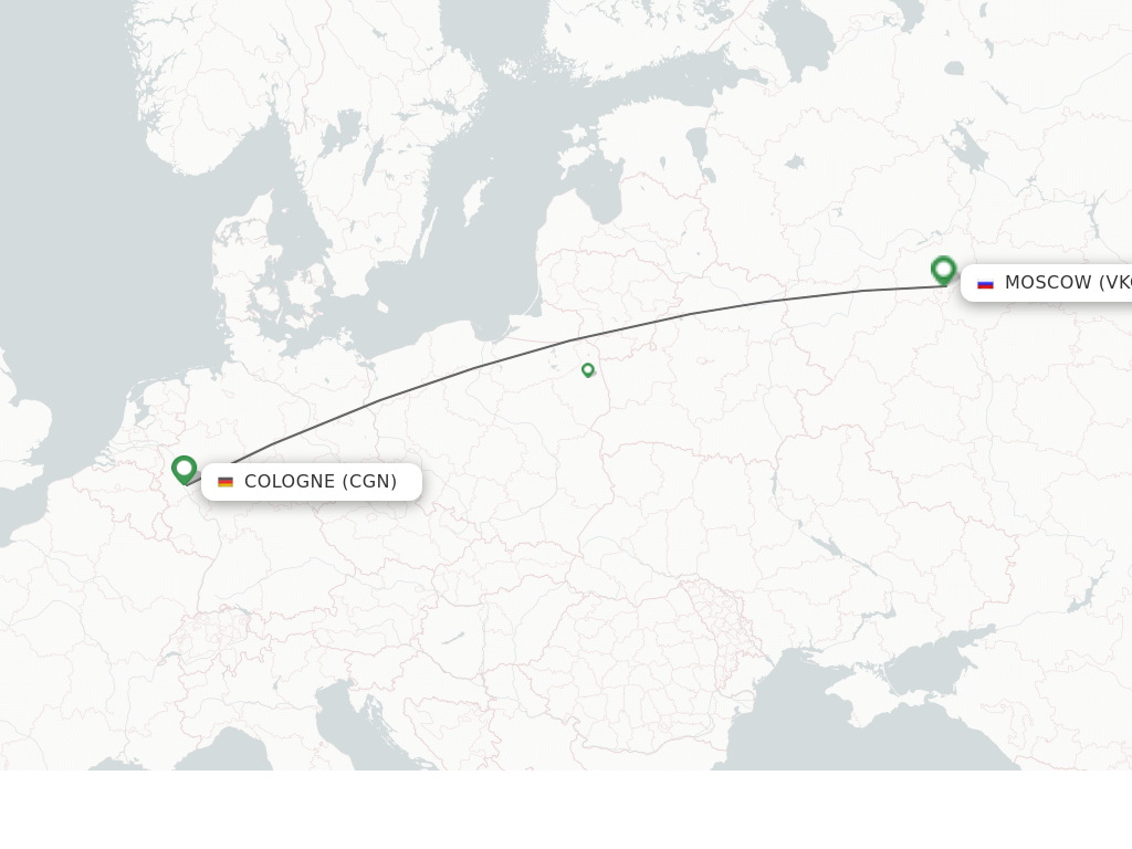 Flights from Cologne to Moscow route map