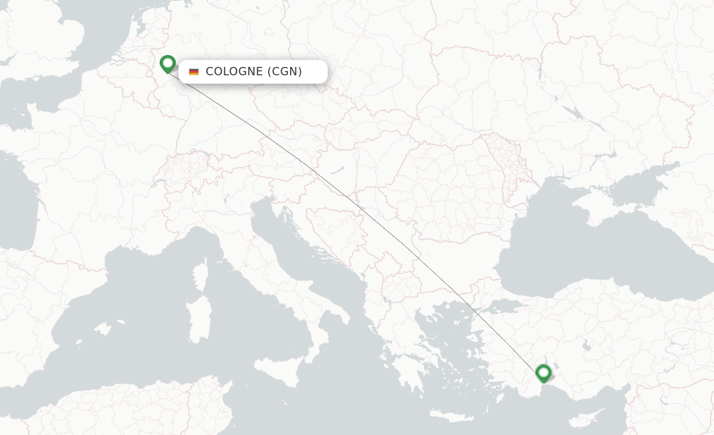 Route map with flights from Cologne with Corendon Airlines