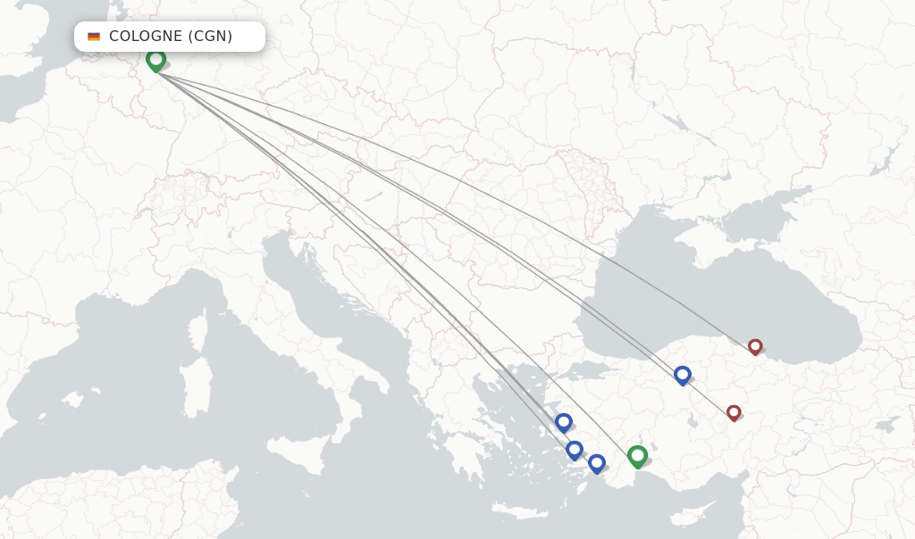Route map with flights from Cologne with SunExpress