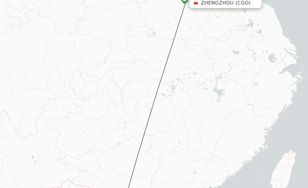 Flights from Zhengzhou to Beihai route map