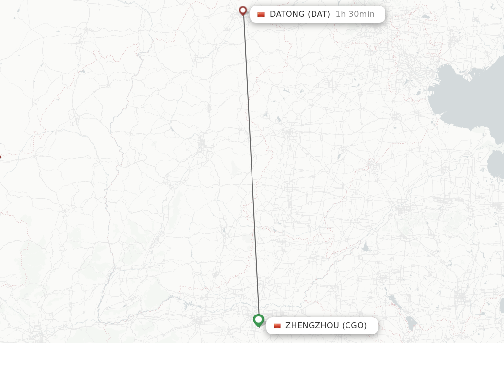 Flights from Zhengzhou to Datong route map