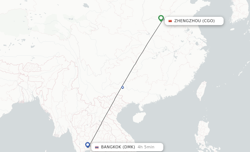 Flights from Zhengzhou to Bangkok route map