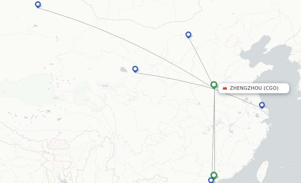Route map with flights from Zhengzhou with Donghai Airlines