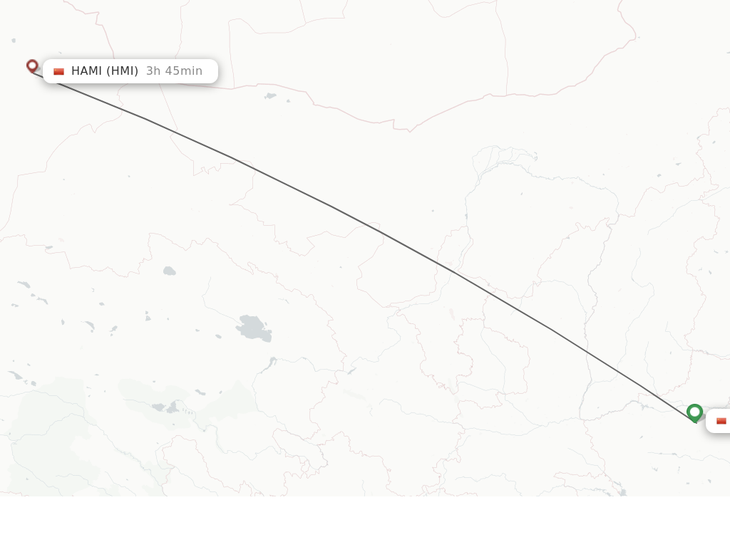 Flights from Zhengzhou to Hami route map