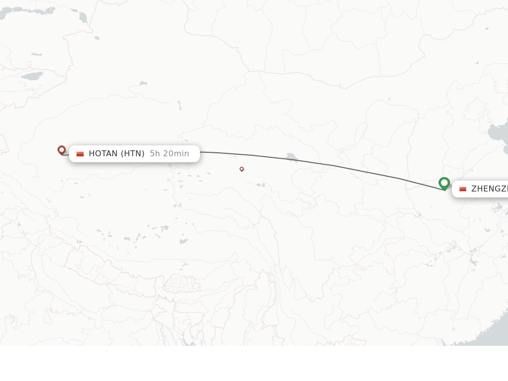 Flights from Zhengzhou to Hotan route map