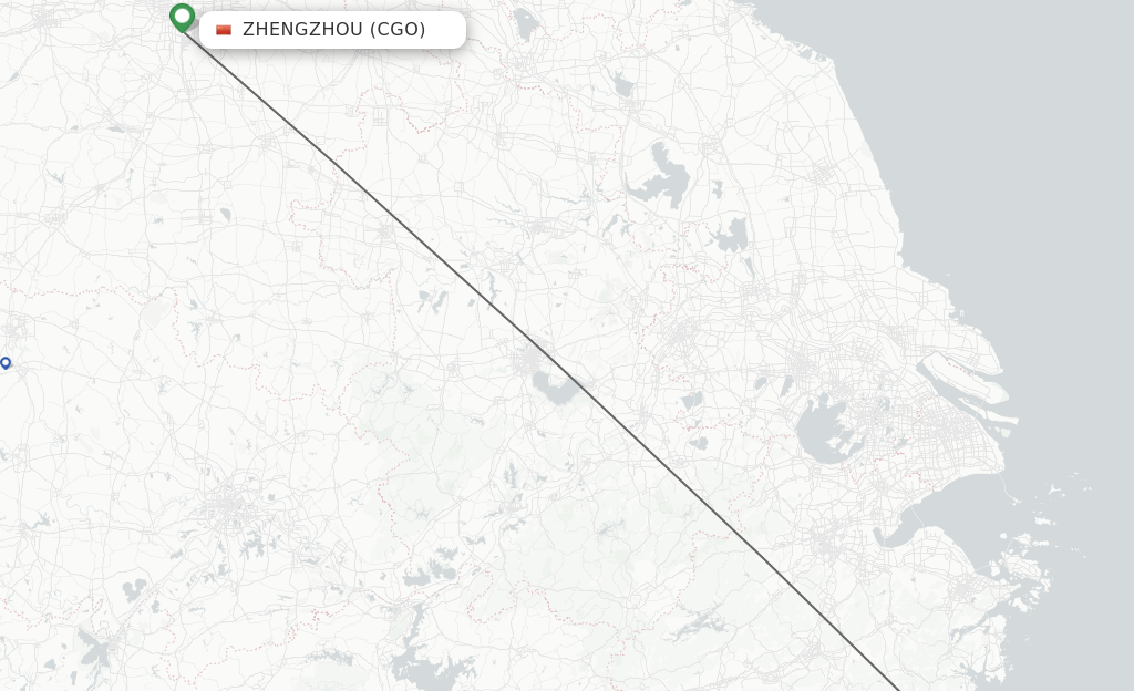 Flights from Zhengzhou to Taizhou route map