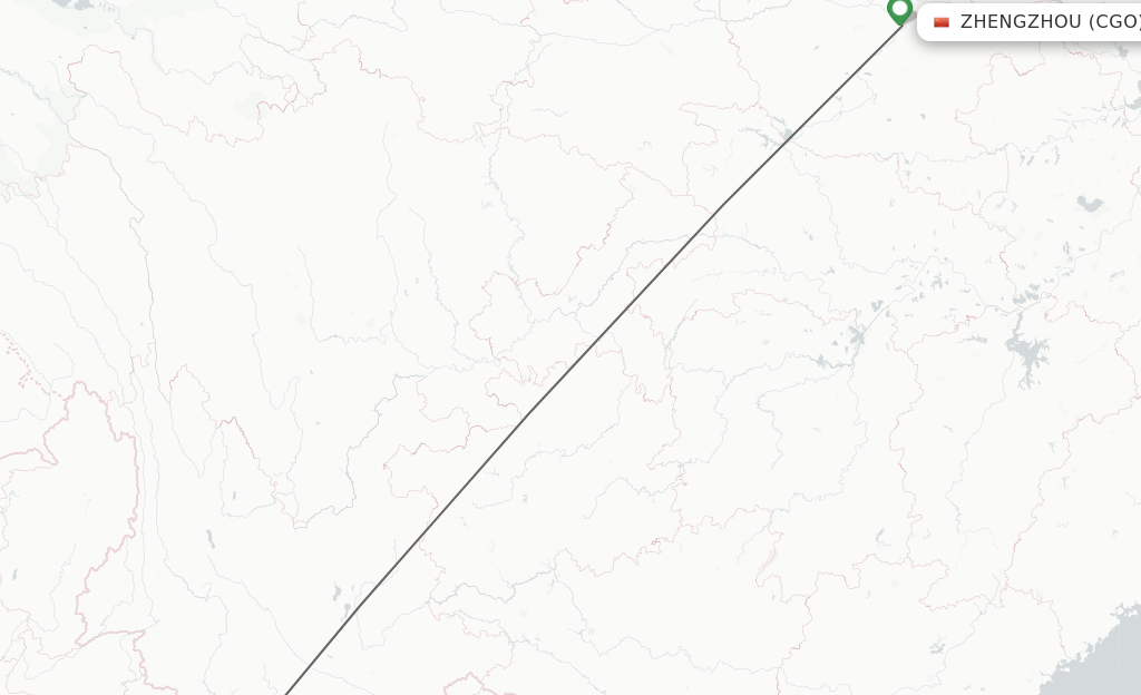 Flights from Zhengzhou to Jinghong route map