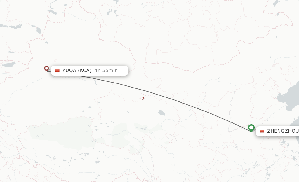 Flights from Zhengzhou to Kuqa route map
