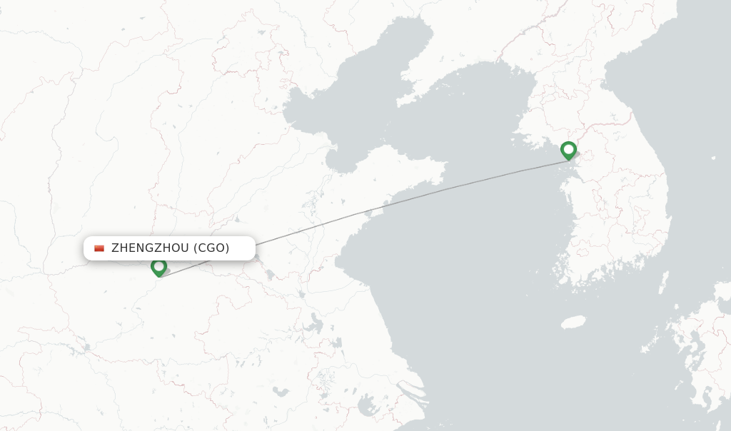 Route map with flights from Zhengzhou with Korean Air
