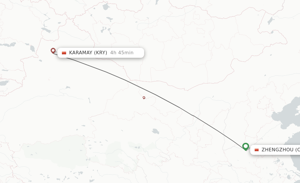 Flights from Zhengzhou to Karamay route map