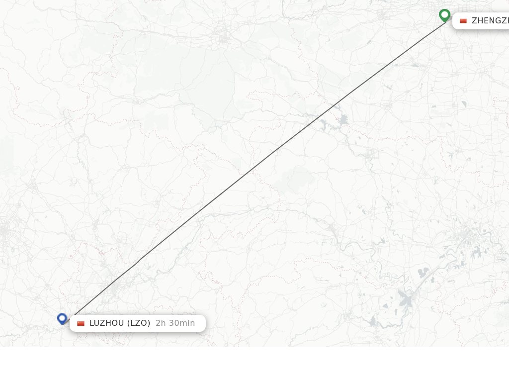 Flights from Zhengzhou to Luzhou route map