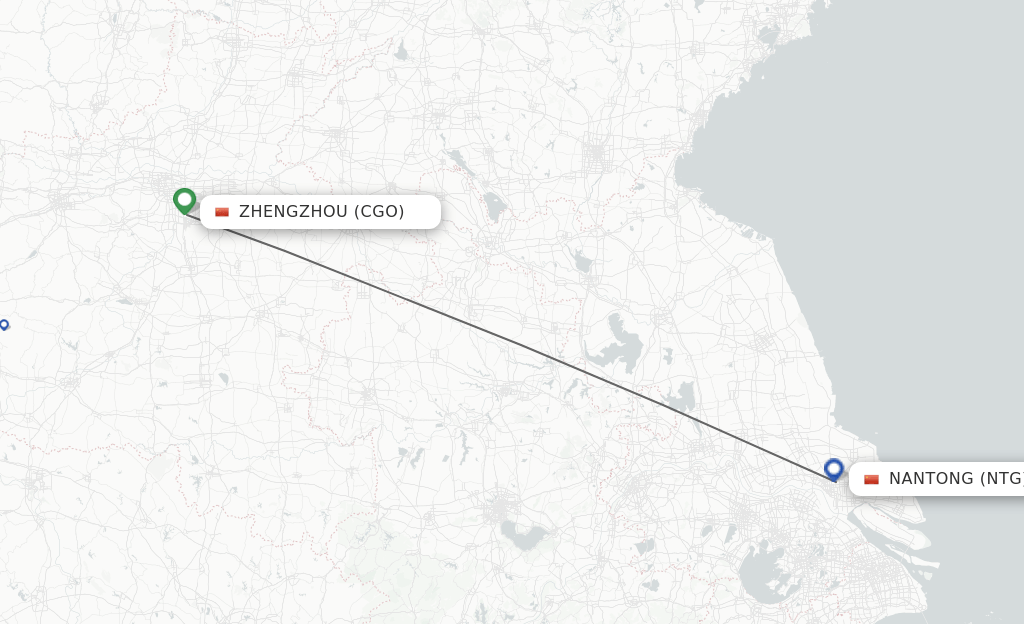 Flights from Zhengzhou to Nantong route map