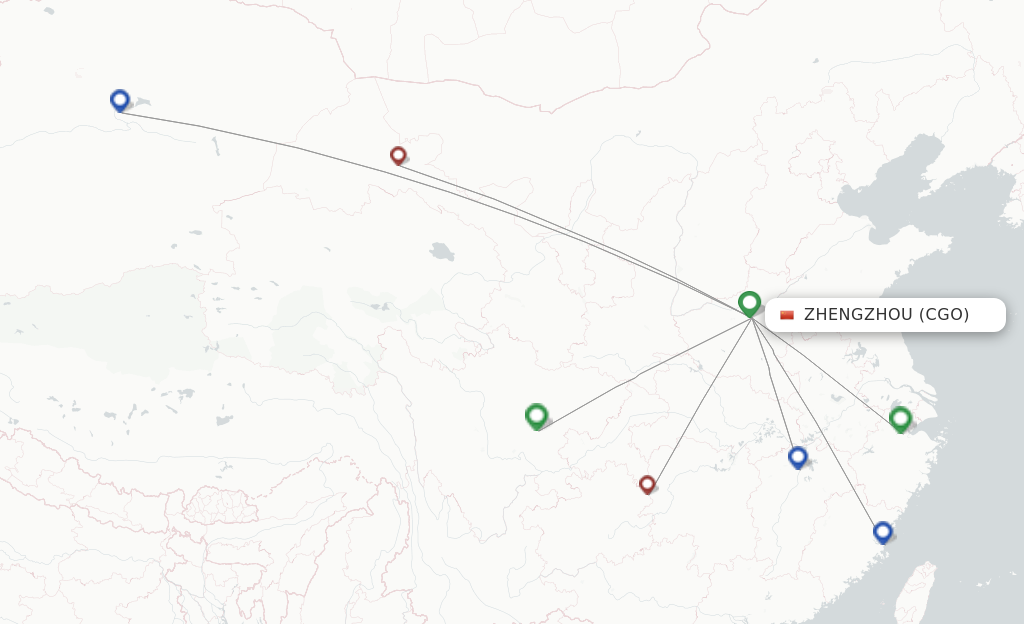 Route map with flights from Zhengzhou with Jiangxi Airlines
