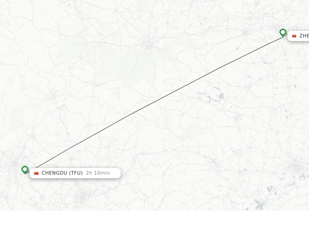 Flights from Zhengzhou to Chengdu route map