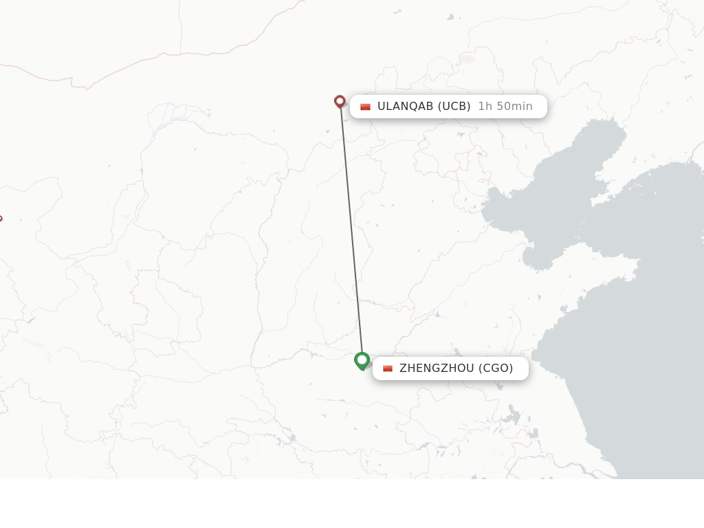 Flights from Zhengzhou to Ulanqab route map