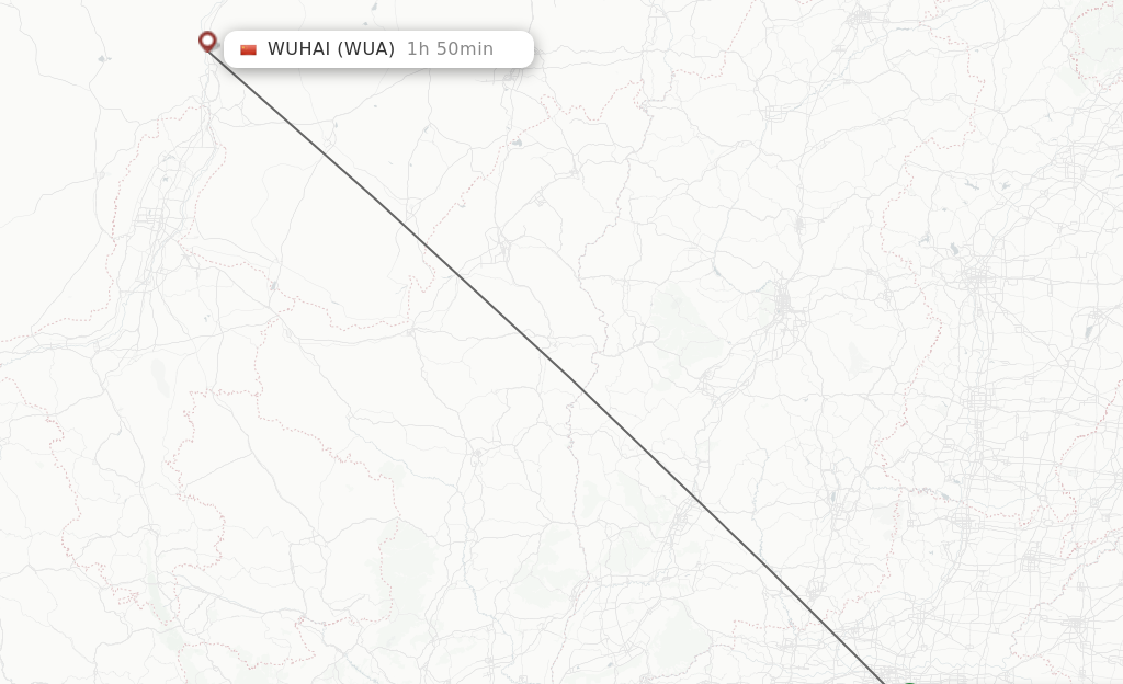 Flights from Zhengzhou to Wu Hai route map