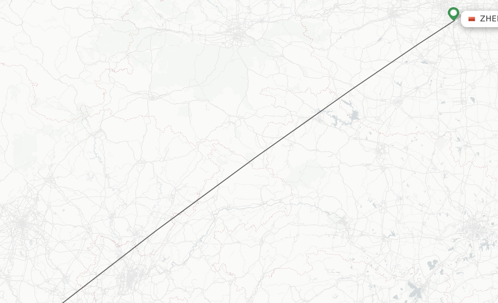 Flights from Zhengzhou to Yibin route map