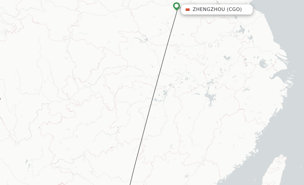 Flights from Zhengzhou to Yulin route map