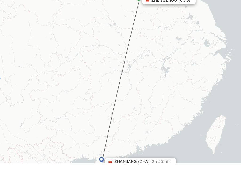 Flights from Zhengzhou to Zhanjiang route map