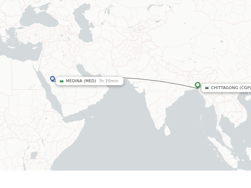 Flights from Madinah to Chittagong route map