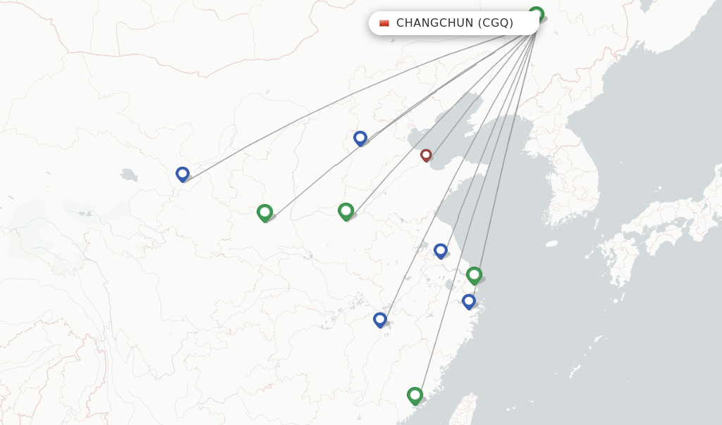 Route map with flights from Changchun with Spring Airlines