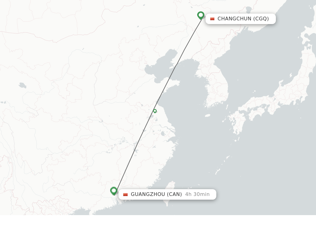 Flights from Changchun to Guangzhou route map